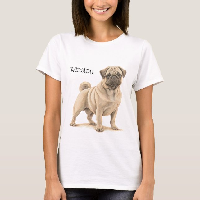 ADORABLE BLACK & TAN PUG HUND T SHIRT (Framsida)