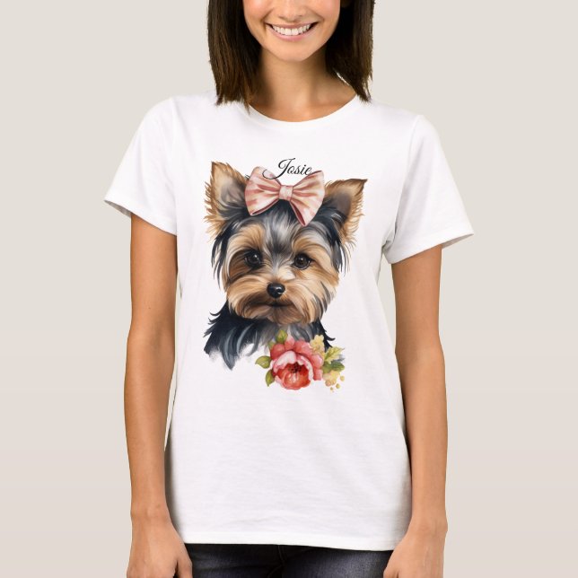 ADORABLE BLACK & TAN YORKSHIRE TERRIER HUND T SHIRT (Framsida)