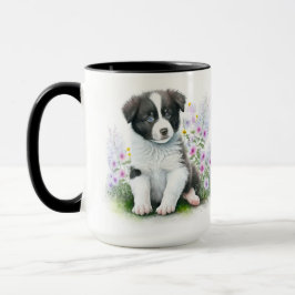 ADORABLE BLACK WHITE GRÄNS COLLIE PUPPY HUND MUGG
