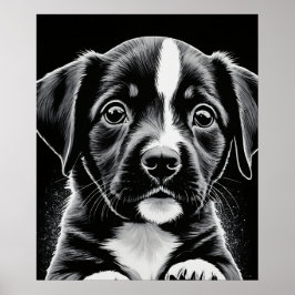 Adorable Black & White Puppy Poster