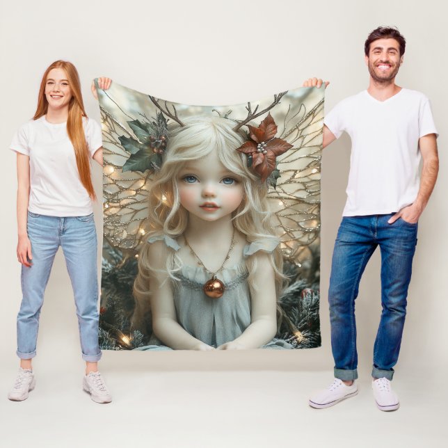 Adorable Blonde Fairy Gold Glitter Wings Lights Fleecefilt (På plats)