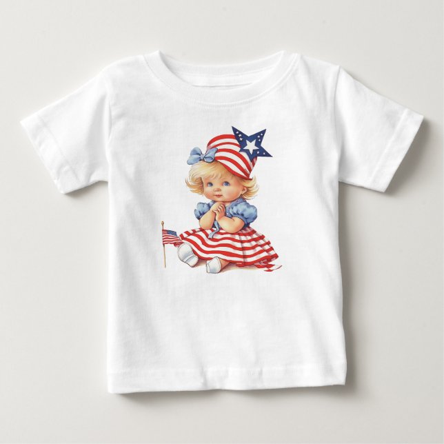 ADORABLE BLONDE HAIRED PATRIOTIC FLICKA T SHIRT (Framsida)