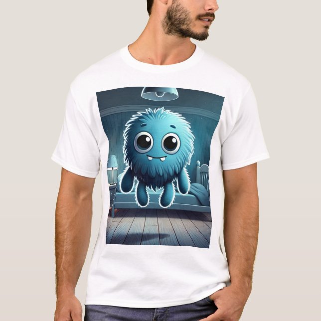 Adorable Blue Fluffy Creature T Shirt (Framsida)