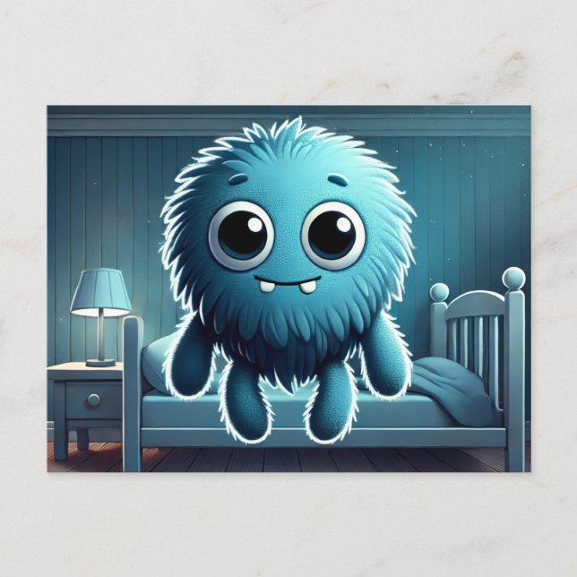 Adorable Blue Fluffy Creature Vykort (Framsida)