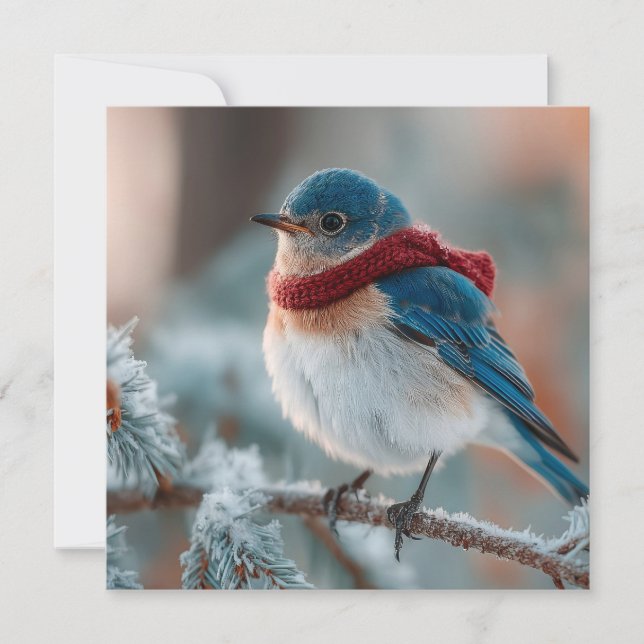 Adorable Bluebird in a Scarf  Julkort (Framsida)