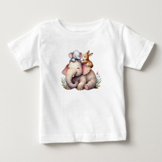 Adorable Boho Shirt for Babies | Elephant & Bunny  T (Framsida)