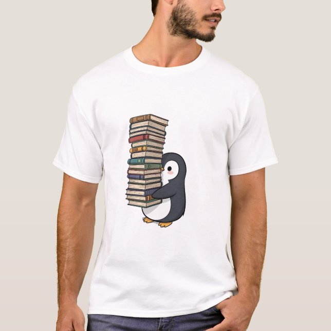 Adorable Bookworm Penguin T Shirt (Framsida)
