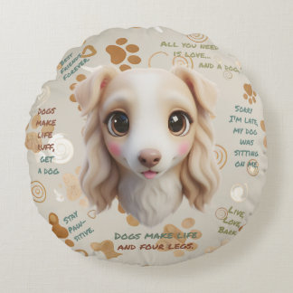 Adorable Borzoi Face Cushion Round Pillow Rund Kudde