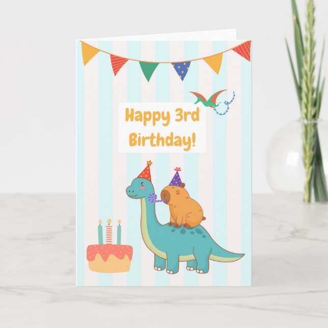 Adorable Brontosaurus Capybara 3rd Birthday Card Kort (Framsida)