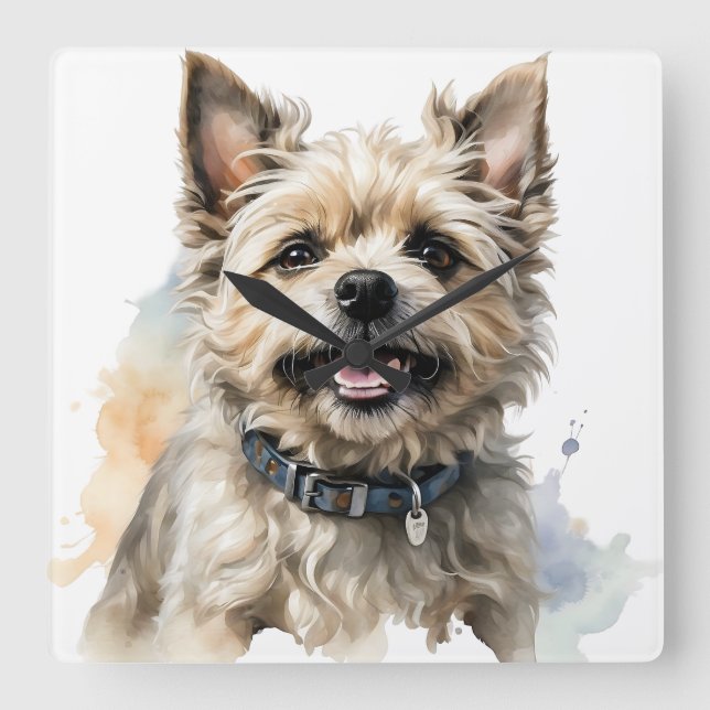 ADORABLE BROWN CAIRN TERRIER HUND FYRKANTIG KLOCKA (Framsida)