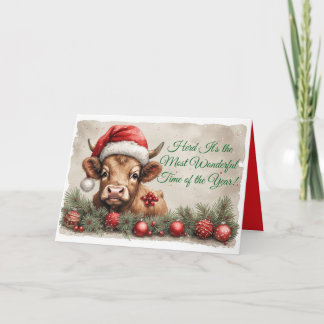 Adorable Brown Calf Christmas Card -Customize it! Helgkort