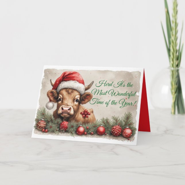Adorable Brown Calf Christmas Card -Customize it! Helgkort (Framsida)
