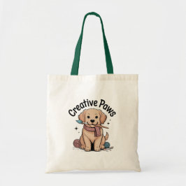 Adorable Brown Dog Artist with Paintbrush Yarn Art Tygkasse