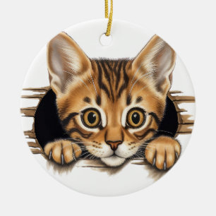 ADORABLE BROWN STRIPED TABBY KITTEN JULGRANSPRYDNAD KERAMIK