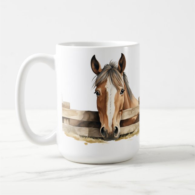 ADORABLE BROWN & WHITE HORSE PEECE over FENCE Kaffemugg (Vänster)