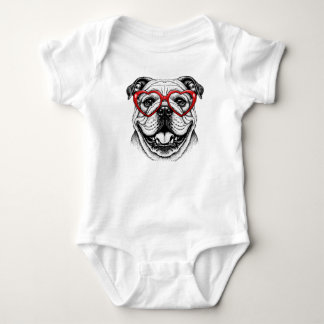 Adorable Bulldog in Red Heart Glasses - Love Dog T Shirt