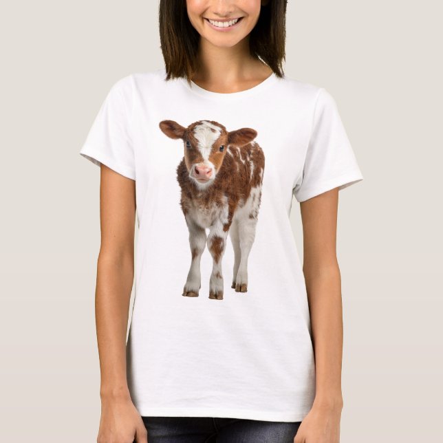 Adorable Calf Portrait on Burlap T Shirt (Framsida)