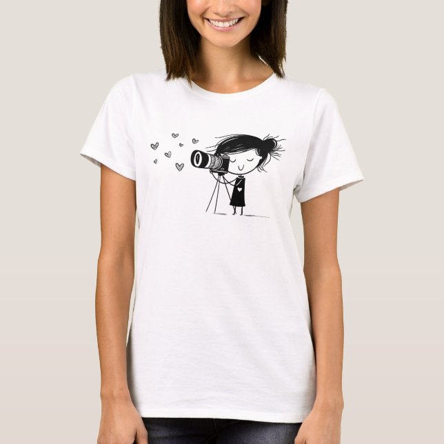 Adorable Camera Girl with Hearts Funny Photography T Shirt (Framsida)