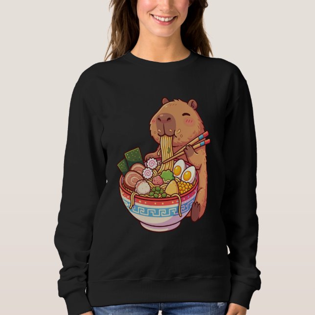 Adorable Capybara Eating Ramen Noodles Kawaii Desi T Shirt (Framsida)
