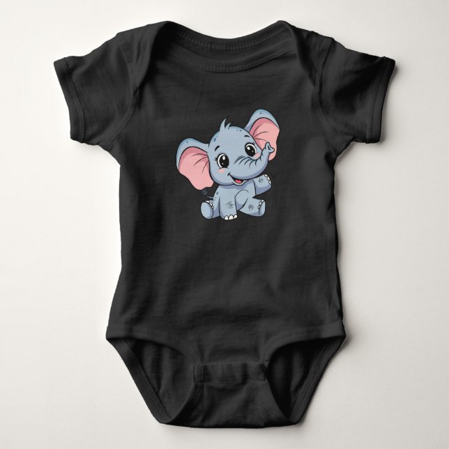 Adorable Cartoon Baby Elephant Baby Bodysuit T Shirt (Framsida)