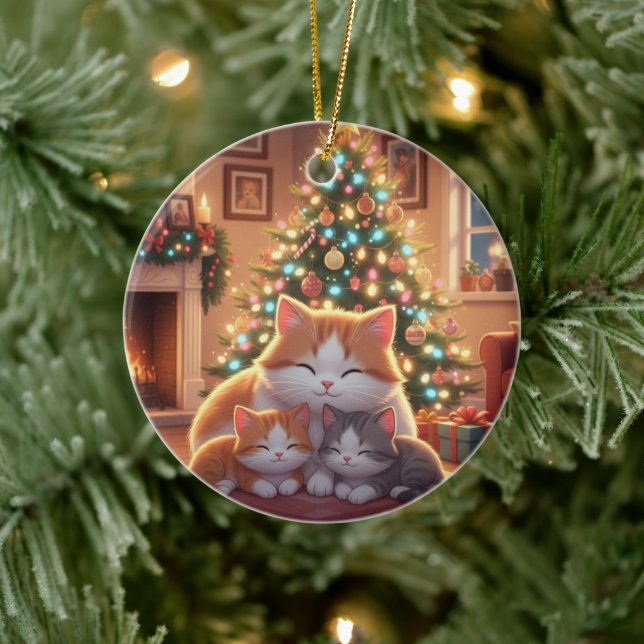 Adorable Cartoon Cat Family Christmas Tree  Julgransprydnad Keramik (Träd)