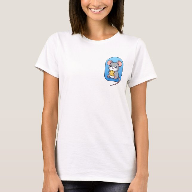Adorable Cartoon Mouse Holding Yellow Cheese Block T Shirt (Framsida)