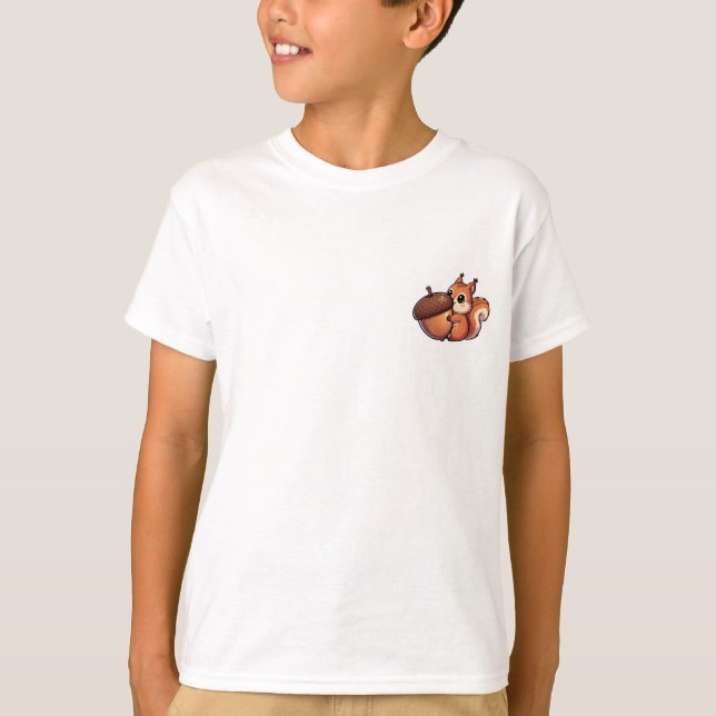 Adorable Cartoon Squirrel Hugging Giant Acorn T Shirt (Framsida)