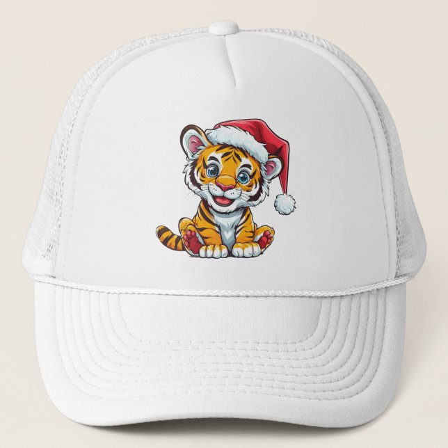 Adorable Cartoon Tiger Cub Wearing a Santa Hat Keps (Framsida)