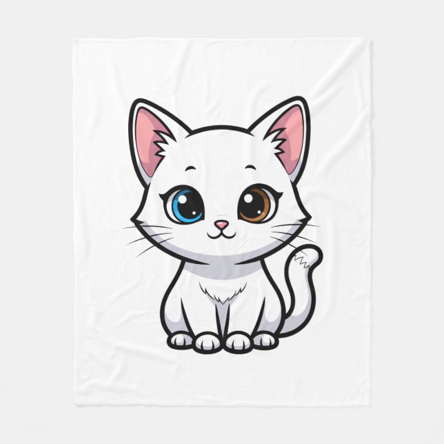 Adorable Cartoon White Cat Fleecefilt (Framsidan)