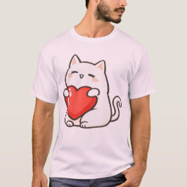 Adorable Cat Holding Heart T Shirt