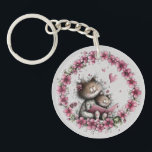Adorable Cat Illustration Acrylic Keychain<br><div class="desc">The text caption on the reverse side is fully editable to allow customization to fit your occasion or need. This key chain is perfect for cat lovers, animal lovers, and fans of hand drawn and kawaii style artwork, A heartwarming kitten design that will capture the This adorable cat illustration feature...</div>