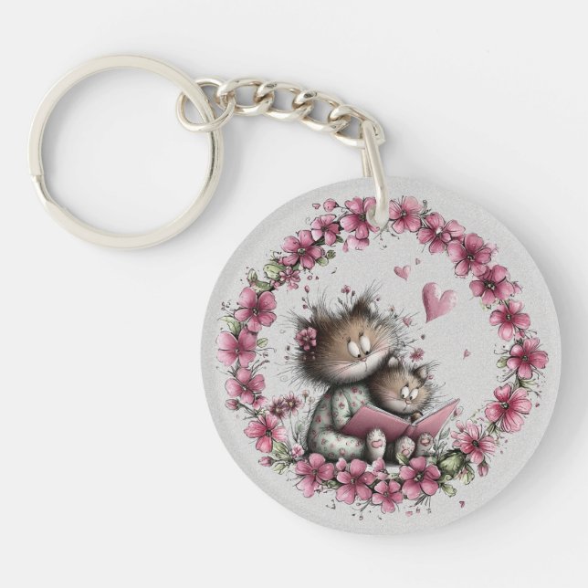 Adorable Cat Illustration Acrylic Keychain (Framsidan)