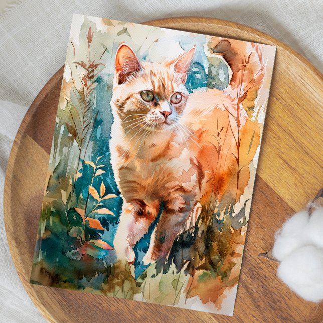 ADORABLE CAT WATERCOLOR ILLUSTRATRATION VYKORT (Skapare uppladdad)