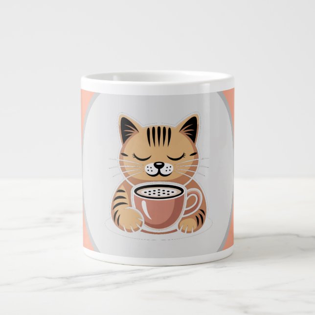 Adorable Cat with Coffee Mug | Cozy Cat Lover Gift Jumbo Mugg (Framsidan)
