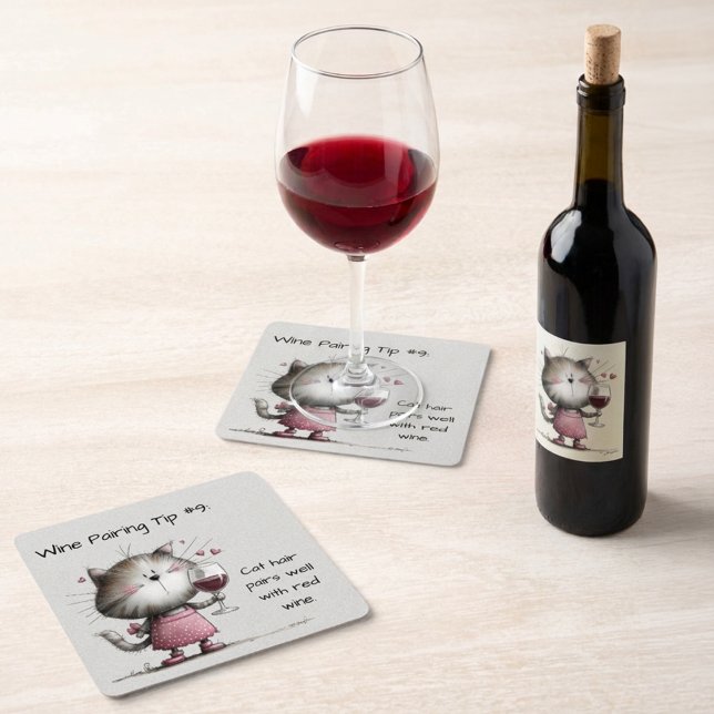 Adorable Cat With Wine Coaster Underlägg Papper Kvadrat (Skapare uppladdad)