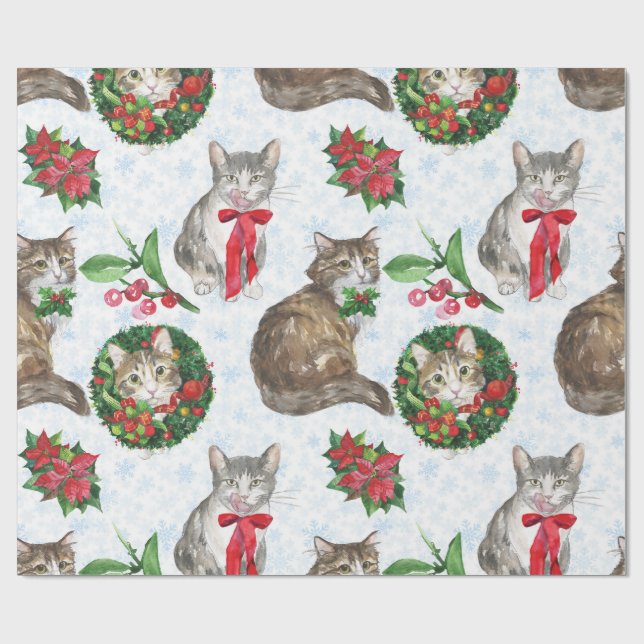 Adorable Cat Wreath Presentpapper (Platt)