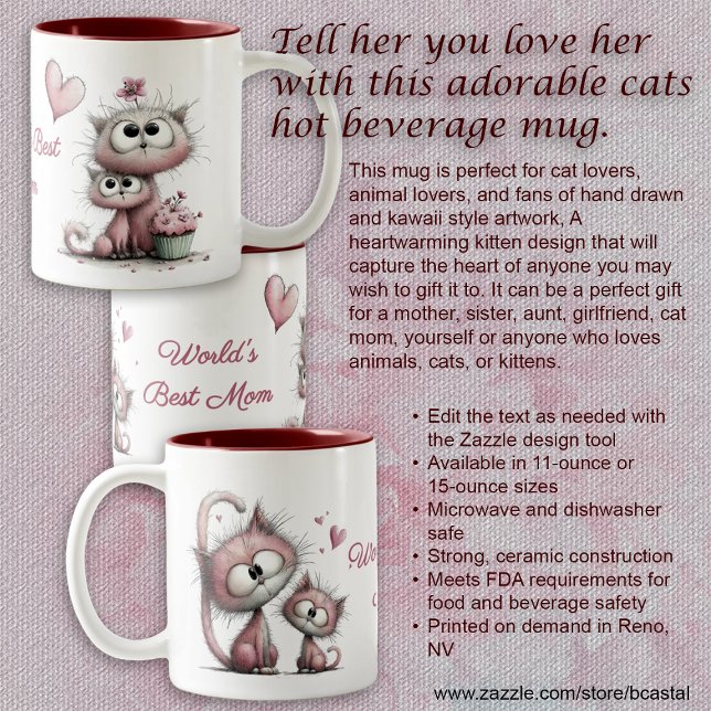 Adorable Cats Illustrations Mug Två-Tonad Mugg (Skapare uppladdad)