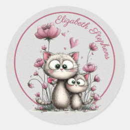 Adorable Cats in Flower Garden Sticker Runt Klistermärke