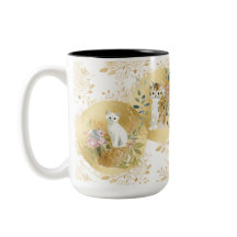 Adorable Cats Mug Gold White Watercolor 15 oz