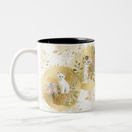 Adorable Cats Mug Gold White Watercolor Två-Tonad Mugg