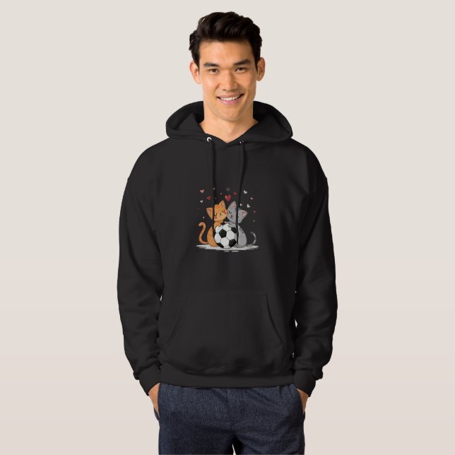 Adorable Cats with Soccer Ball on Valentines Day Hoodie (Hel framsida)
