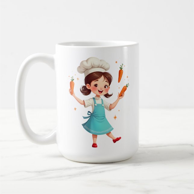 Adorable Chef Girl Mug with Carrots Design Kaffemugg (Vänster)