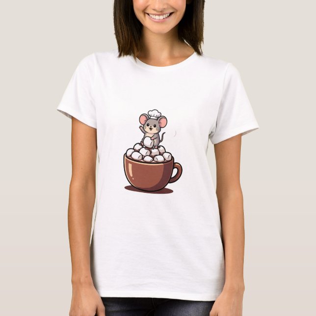 Adorable Chef Mouse Waving from a Marshmallow T Shirt (Framsida)