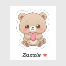 Adorable Chibi Bear with Heart  Klistermärken