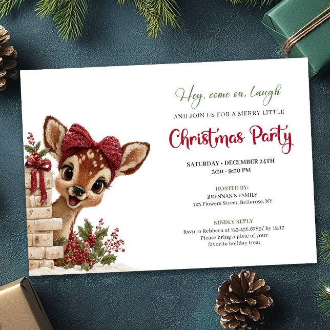 Adorable Christmas baby deer peeking party invite Inbjudningar (Elegant Funny Baby Reindeer Cartoon Watercolor Invitation

)