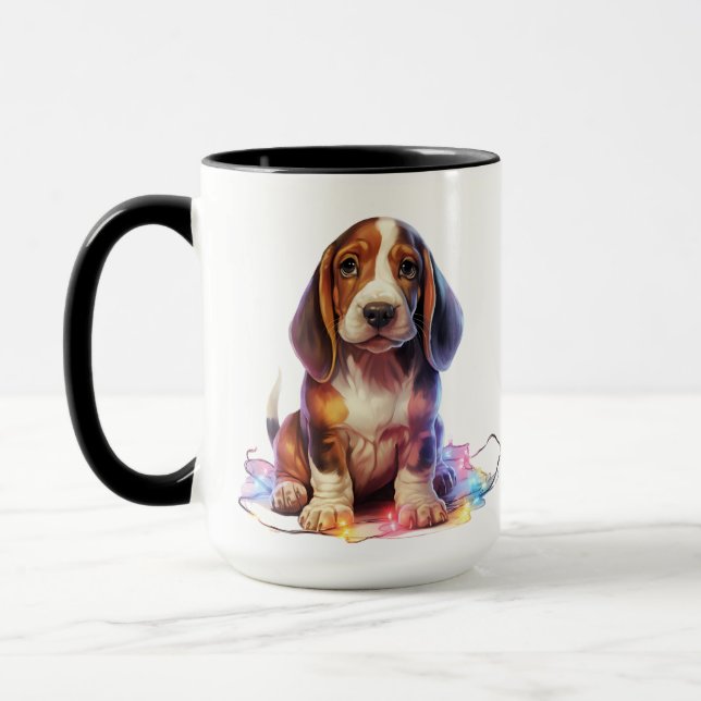 ADORABLE CHRISTMAS BASSET HOUND PUPPY MUGG (Vänster)