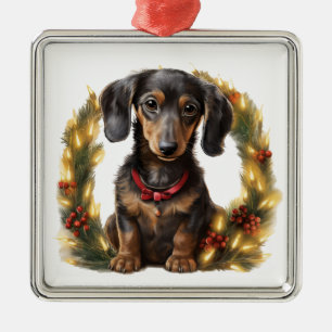 ADORABLE CHRISTMAS BLACK TAN DACHSHUND HUND JULGRANSPRYDNAD METALL