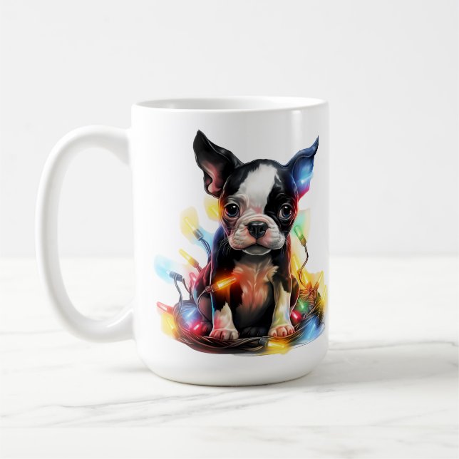 ADORABLE CHRISTMAS BOSTON TERRIER PUPPY HUND KAFFEMUGG (Vänster)