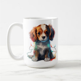 ADORABLE CHRISTMAS CAVALIER KUNG CHARLES PUPPY HUN KAFFEMUGG