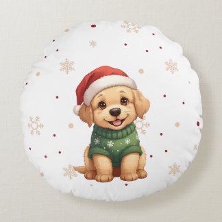 Adorable Christmas Dog - Festive Puppy Christmas Rund Kudde